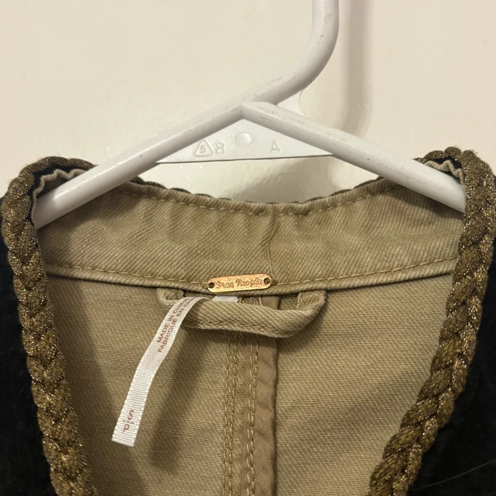 Tan Military Style Jacket with Black Trim